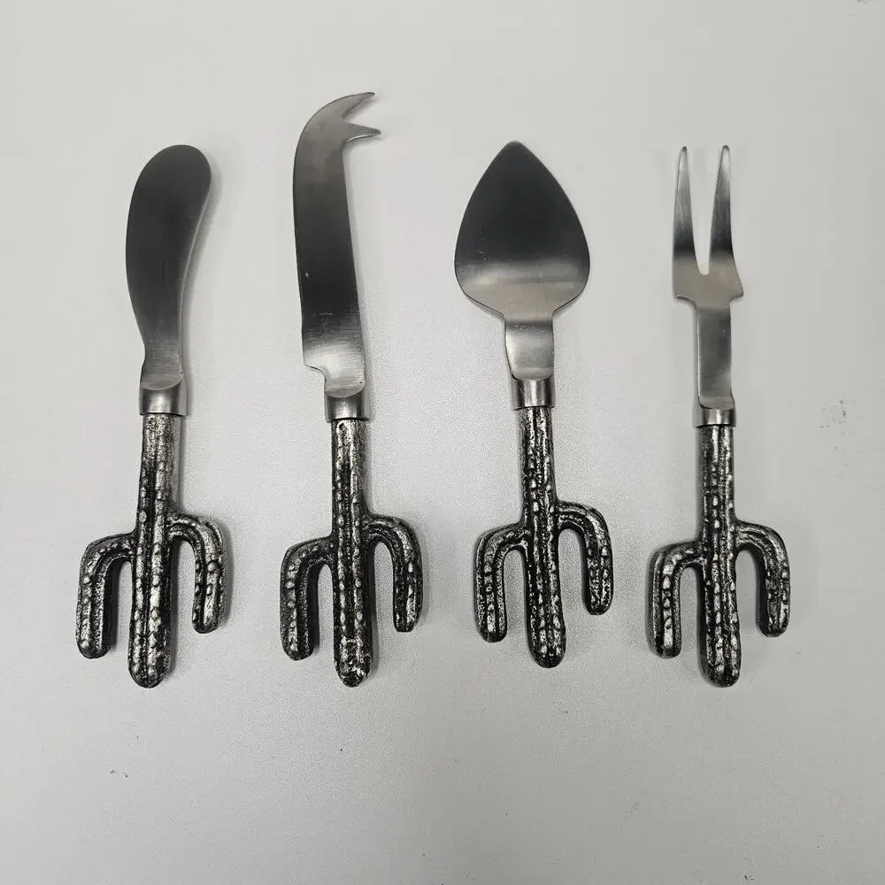 Set Of 4 Zinc Alloy Stainless Steel Cactus-Handle Cheese Knives Spreaders
